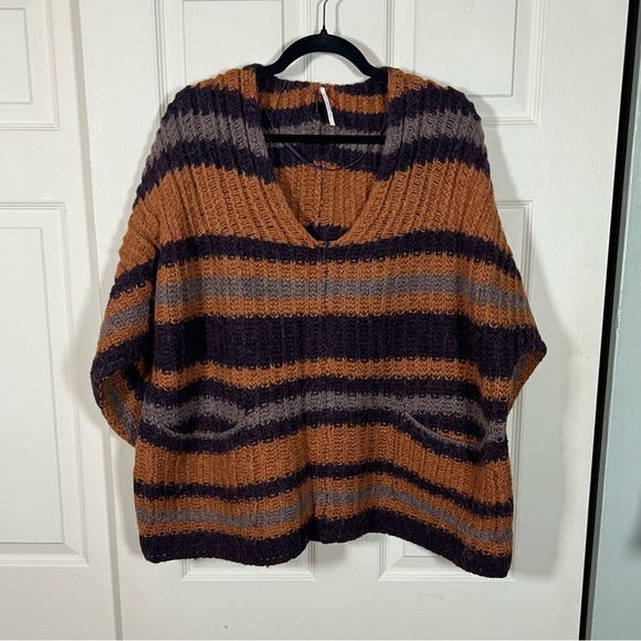 Free People Sweaters - Free People Chunky Striped Knit Sweater Boho Oversized Layering